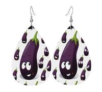YYHWHJDE Cartoon Eggplant Prints Drip Leather Earrings - Chic Faux Leather Drops for Holiday & Everyday Glam