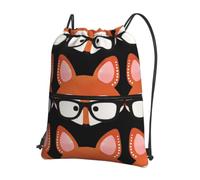 YYHWHJDE Cartoon fox head Prints Drawstring Backpack - Lightweight Waterproof Gym Bag with Zipper Pocket - Ideal for Travel, Yoga & Sports