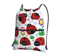 YYHWHJDE Cartoon Ladybug Flower Prints Drawstring Backpack - Lightweight Water-Resistant Gym Bag with Zipper Pocket for Travel & Sports