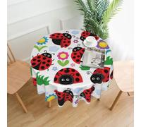 YYHWHJDE Cartoon Ladybug Flower Prints Round Decorative Tablecloth 60in - Elevate Your Dining Space with this Elegant Throw for Everyday Charm & Special Occasions