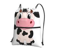 YYHWHJDE Cartoon Milk Cow Prints Drawstring Zipper Backpack - Lightweight Water-Resistant Gym Bag for Travel, Yoga, and Everyday Adventures