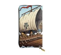YYHWHJDE Cartoon Old Viking Boat Printing Quality Leather Long Clutch Wallet Designed for Fashion Girls and Women Stylish 7.48 x 4.13 in