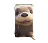 YYHWHJDE Cartoon Otter Printed Leather long clutch wallet Designed for fashion girls and women stylish and personalized 7.48 x 4.13 in, Black, One Size