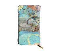 YYHWHJDE Cartoon World map Pattern Quality Leather Long Clutch Wallet Designed for Fashion Girls and Women Stylish 7.48 x 4.13 in