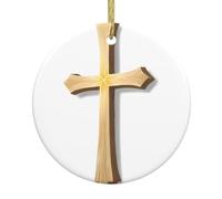 YYHWHJDE Carved Cross Prints Christmas Tree Ceramic Round Pendant - 2.9 in Holiday Decorations