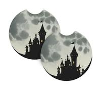 YYHWHJDE Castle Before The Moon Pattern Car Coasters 2 Pack - Durable Waterproof Cup Holder Coasters for Car Interior Protection and Decoration