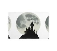YYHWHJDE Castle Before The Moon Prints Set of 6 Washable Heat Resistant Placemats for Dining Table Decor - Thick, Sturdy, and Personalized Design