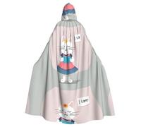 YYHWHJDE Cat Holding Sorry Postcard Pattern Halloween Adult Hooded Cape Cloak - Super Large Hooded Cloak No Zipper