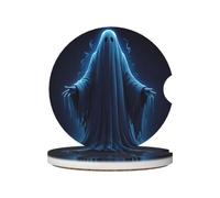YYHWHJDE Ceramic Car Coasters 2 Pcs | Non-Slip, Car Accessories For Women And Men Blue-Ray Ghost Printing