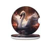 YYHWHJDE Ceramic Car Coasters 2 Pcs | Non-Slip, Car Accessories For Women And Men Elegant Swan Printing