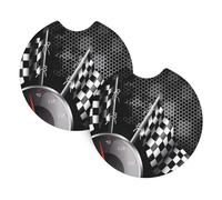 YYHWHJDE Checkered Flag Racing Prints Car Cup Coasters 2-Pack - The Ideal Housewarming Gift for Car Owners - High-Grade Neoprene Throw, Effortless Style & Protection