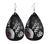 YYHWHJDE Checkered Flag Racing Prints Drip Leather Earrings - Chic Faux Leather Drops for Holiday & Everyday Glam