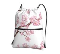 YYHWHJDE Cherry Blossom Prints Drawstring Backpack - Lightweight Water-Resistant Gym Bag with Zipper Pocket for Travel & Sports