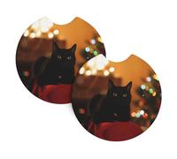 YYHWHJDE Christmas Black Cat Prints Car Cup Coasters 2-Pack - High-Density Neoprene Layers, Extreme Temp Resistant - Universal Fit & Superior Spill Protection