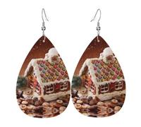 YYHWHJDE Christmas Village House Prints Drip Leather Earrings - Chic Faux Leather Drops for Holiday & Everyday Glam