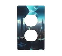 YYHWHJDE Cities of The Future Pattern Double Socket Wall Panel Decorative is Durable and Suitable for Socket Light Switch Accessories 4.5x2.76in