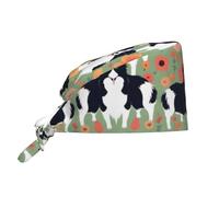 YYHWHJDE Cleaning Working Cap Border Collie Florals Printed Chef Hat for Women & Men, Adjustable, Breathable Black