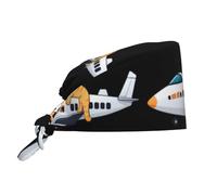 YYHWHJDE Cleaning Working Cap Cat on The Plane Printed Chef Hat for Women & Men, Adjustable, Breathable Black