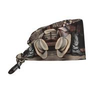YYHWHJDE Cleaning Working Cap Cowboy Black Hat Western Boots Printed Chef Hat for Women & Men, Adjustable, Breathable