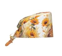 YYHWHJDE Cleaning Working Cap Deer Stepping on Sunflowers Printed Chef Hat for Women & Men, Adjustable, Breathable Black