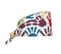 YYHWHJDE Cleaning Working Cap Kids Hand Print Printed Chef Hat for Women & Men, Adjustable, Breathable Black