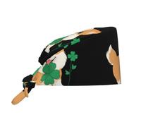 YYHWHJDE Cleaning Working Cap Little Corgi Holding a Clover Printed Chef Hat for Women & Men, Adjustable, Breathable