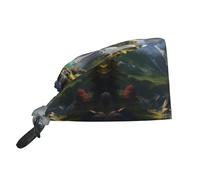 YYHWHJDE Cleaning Working Cap Mountain Waterfall Printed Chef Hat for Women & Men, Adjustable, Breathable Black