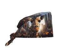 YYHWHJDE Cleaning Working Cap New York Giraffe Street Printed Chef Hat for Women & Men, Adjustable, Breathable Black