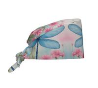 YYHWHJDE Cleaning Working Cap Pink Flower and Blue Dragonfly Printed Chef Hat for Women & Men, Adjustable, Breathable