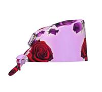 YYHWHJDE Cleaning Working Cap Red and Purple Roses Printed Chef Hat for Women & Men, Adjustable, Breathable