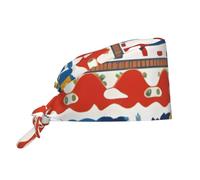 YYHWHJDE Cleaning Working Cap Runner Swedish Dala Horse Folk Printed Chef Hat for Women & Men, Adjustable, Breathable Black