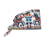 YYHWHJDE Cleaning Working Cap Swedish Dala Horse Folk Printed Chef Hat for Women & Men, Adjustable, Breathable Black