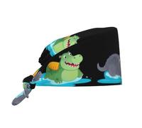 YYHWHJDE Cleaning Working Cap Swimming Hippopotamus and Crocodiles Printed Chef Hat for Women & Men, Adjustable, Breathable Black