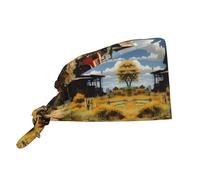 YYHWHJDE Cleaning Working Cap Texas Farm Tractor Printed Chef Hat for Women & Men, Adjustable, Breathable Black