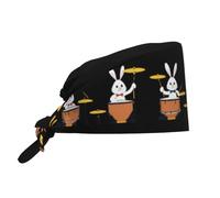 YYHWHJDE Cleaning Working Cap The Bunny Band Playing Drums Printed Chef Hat for Women & Men, Adjustable, Breathable Black