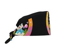 YYHWHJDE Cleaning Working Cap The Little Rabbit in The Gorgeous Easter Egg Printed Chef Hat for Women & Men, Adjustable, Breathable Black
