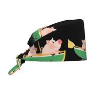 YYHWHJDE Cleaning Working Cap The Three Little Pigs Rowing a Boat Printed Chef Hat for Women & Men, Adjustable, Breathable Black