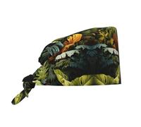 YYHWHJDE Cleaning Working Cap Tropical Rainforest Palm Leaves Printed Chef Hat for Women & Men, Adjustable, Breathable Black