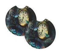 YYHWHJDE Clock Butterfly Prints Car Cup Coasters 2-Pack - The Thoughtful Gift for New Drivers & Road Trip Lovers - High-Grade Neoprene Protection & Style
