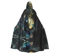 YYHWHJDE Clock Butterfly Prints Hooded Cloak - Long Halloween Throw for Masquerade & Costume