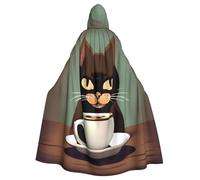 YYHWHJDE Coffee cats drink coffee Printing Halloween Adult Hooded Cloak for Parties and Costume Events