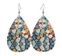 YYHWHJDE Colored Stones Prints Teardrop Leather Earrings - Vibrant Dangle Layers for Women, Lightweight Fashion Jewelry for Parties & Everyday Wear