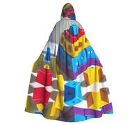 YYHWHJDE Colorful Building Blocks Prints Halloween Adult Hooded Cape Men'S And Women'S Clothing Mantle Role-Playing