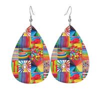 YYHWHJDE Colorful Collage Prints Teardrop Leather Earrings - Vibrant Dangle Layers for Women, Lightweight Fashion Jewelry for Parties & Everyday Wear