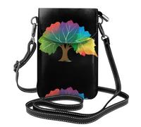 YYHWHJDE Colorful Fallen Leaves Like A Rainbow Prints Small Leather Women'S Crossbody Flip Phone Bag, Waterproof And Durable