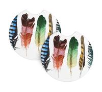 YYHWHJDE Colorful Hand Drawn Feathers On White Prints Car Cup Coasters 2-Pack - Premium Neoprene Drink Throws, Protect Cup Holders & Enhance Your Drive - Waterproof, Non-Slip Grip