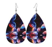 YYHWHJDE Colorful Jellyfish Prints Water Drop Leather Earrings - Stylish Dangle Throw for Parties, Vibrant Color Layering, Non-Fading Finish