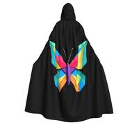 YYHWHJDE Colorful Origami Butterfly Picture Halloween Adult Hooded Cape Cloak No Zipper, Comfortable For Costume Parties
