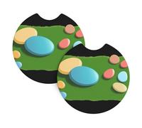 YYHWHJDE Colorful Pebbles on The Grassland Pattern Car Coasters 2 Pack - Durable Waterproof Cup Holder Coasters for Car Interior Protection and Decoration