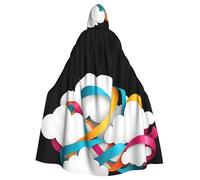 YYHWHJDE Colorful Ribbons On White Clouds Pattern Halloween Adult Hooded Cape Cloak For Role-Playing, Stage Costumes, Parties Easy Care